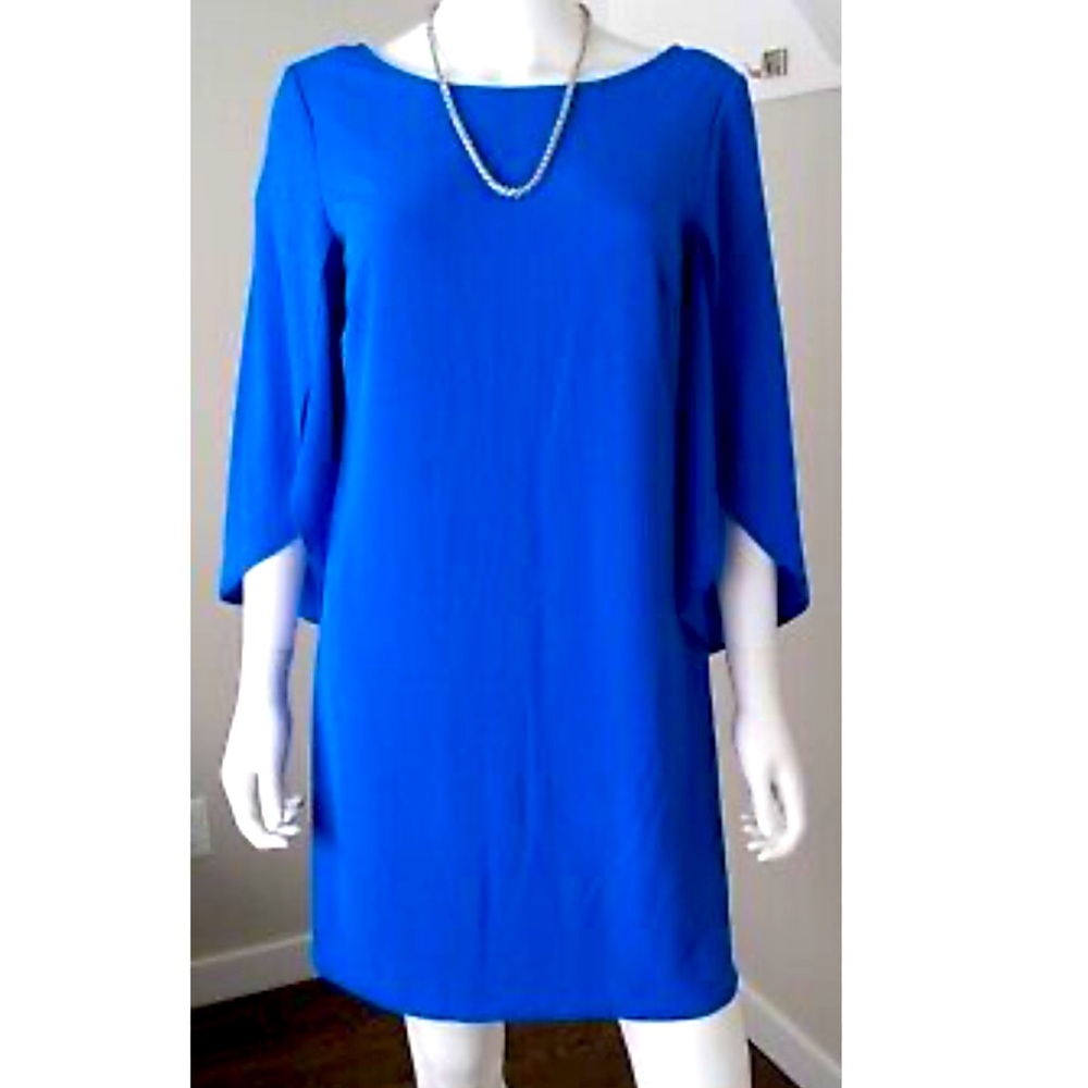 Blue Short Shift Dress Butterfly Sleeve Boat Neck size S
